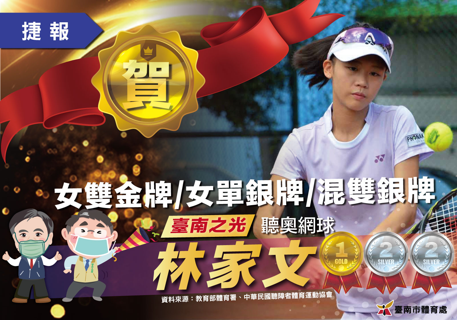臺南選手林家文巴西聽奧網球勇奪1金2銀