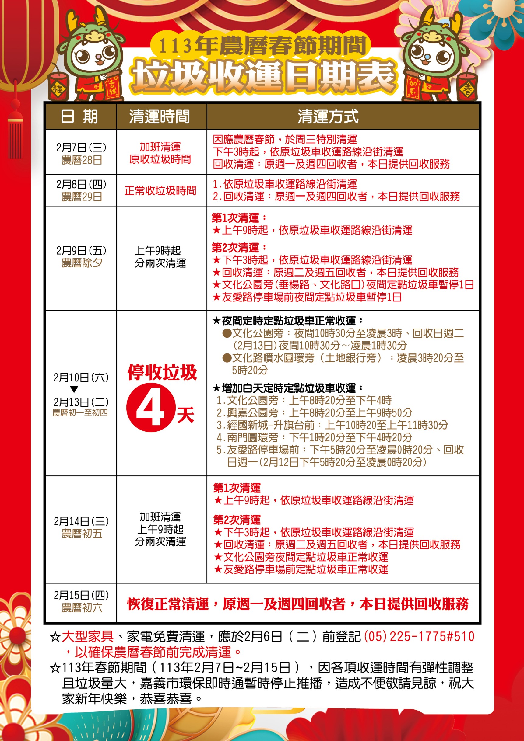 春節垃圾收運日程，大家一起做環保