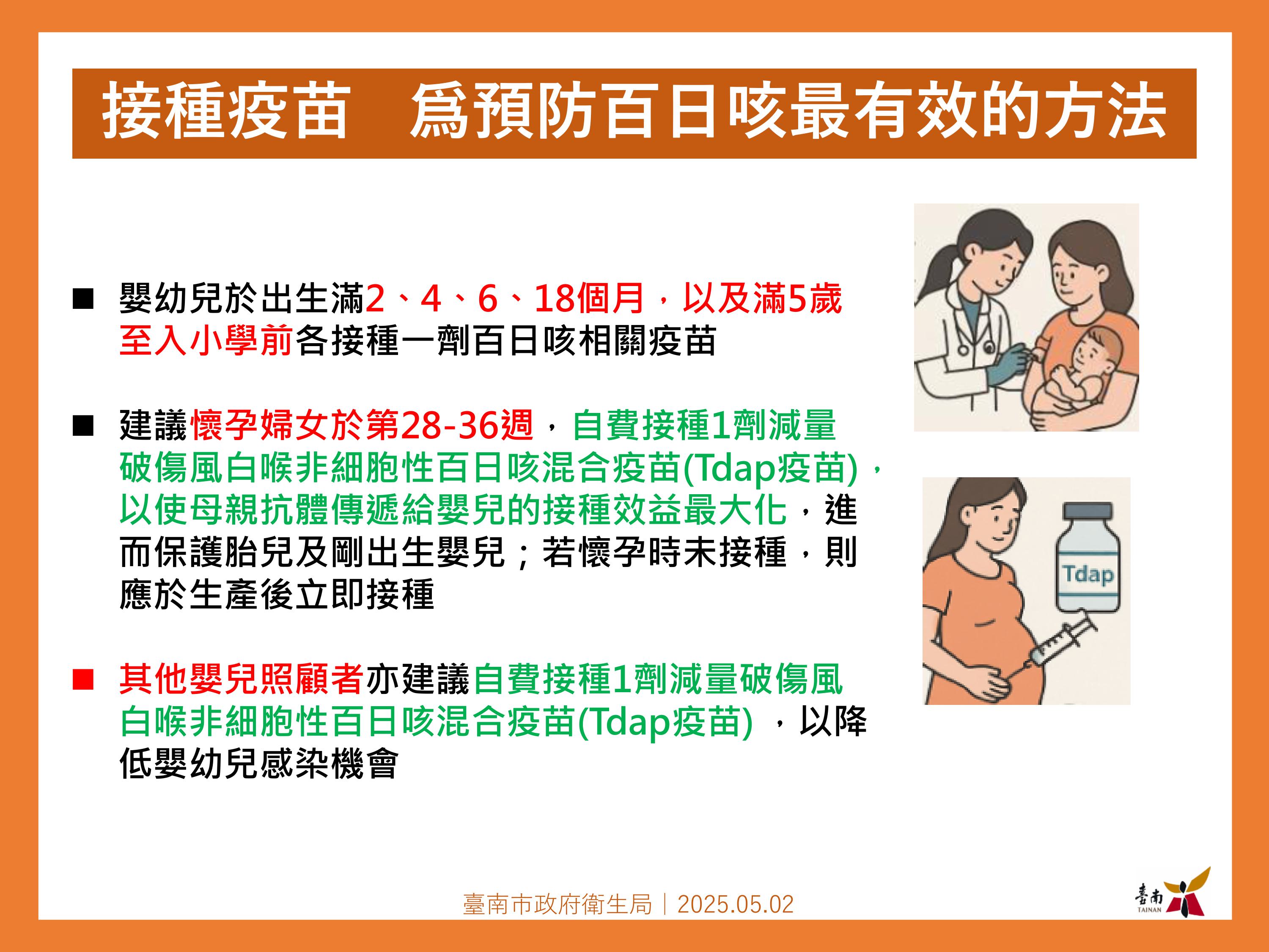 南市確診今年首例百日咳個案  籲請家長按時帶孩童接種疫苗